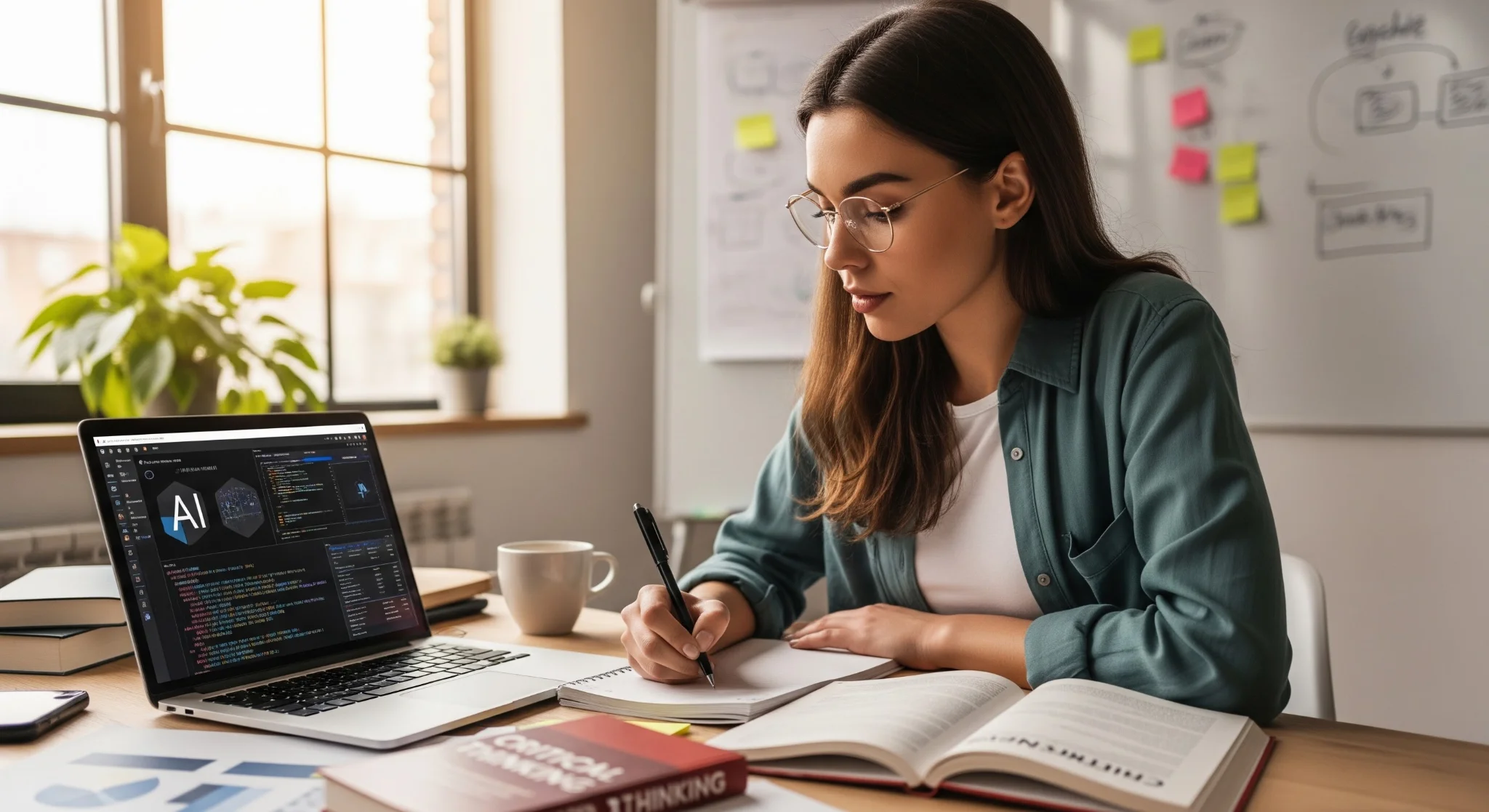 Students and professionals collaborating with AI tools, representing the future of work and AI-augmented careers