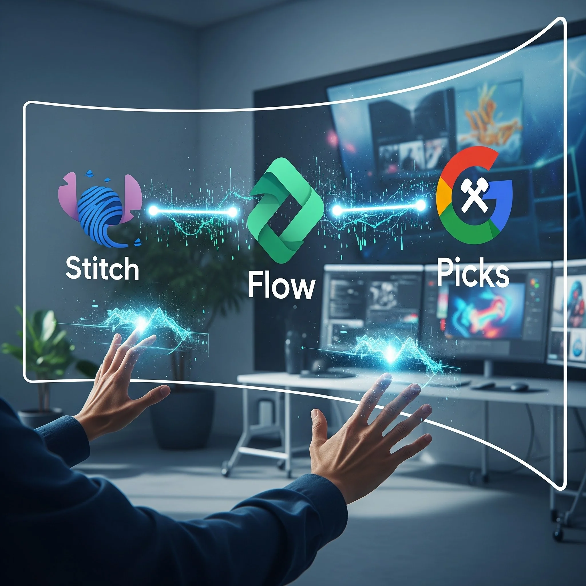 Stitch and Flow creative suite with AI-powered design tools and real-time collaboration