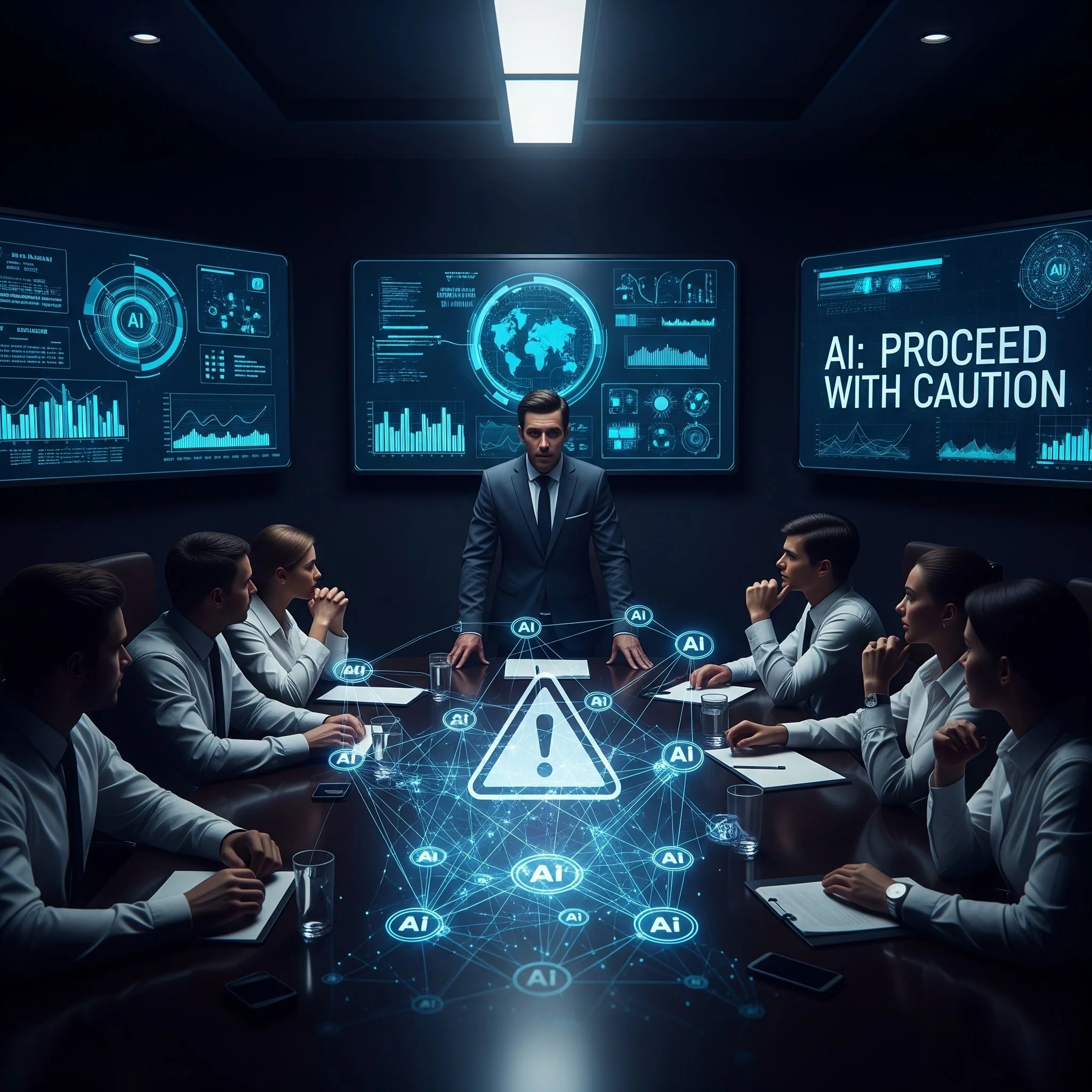AI safety concept illustration showing warning signs and regulatory frameworks around artificial intelligence