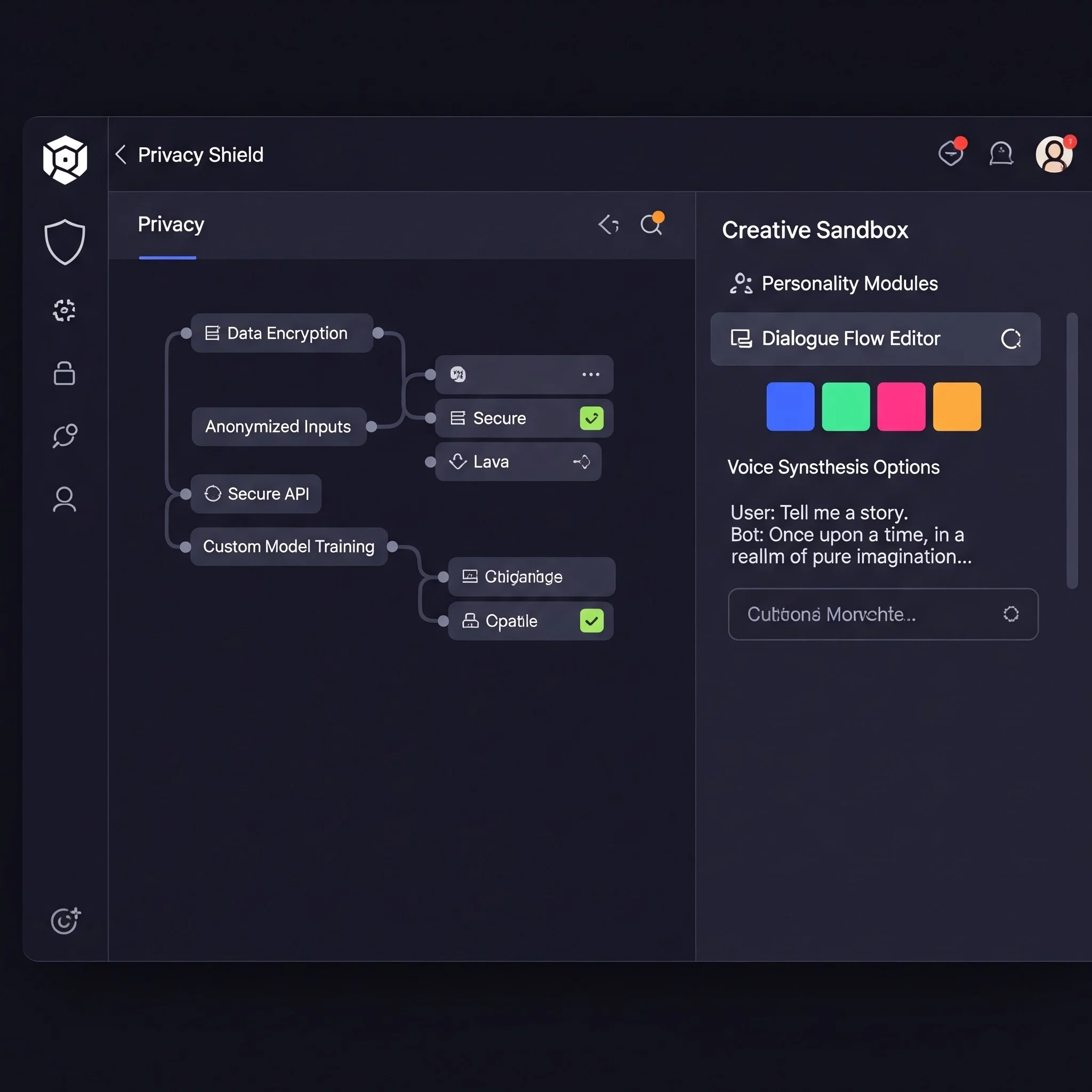 Split screen comparison showing a generic chatbot interface versus a highly stylized fantasy character interface, representing the Janitor AI roleplay experience